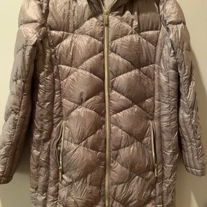 Michael Michael Kors Taupe Hooded Down Packable Jacket Coat with Removable Hood